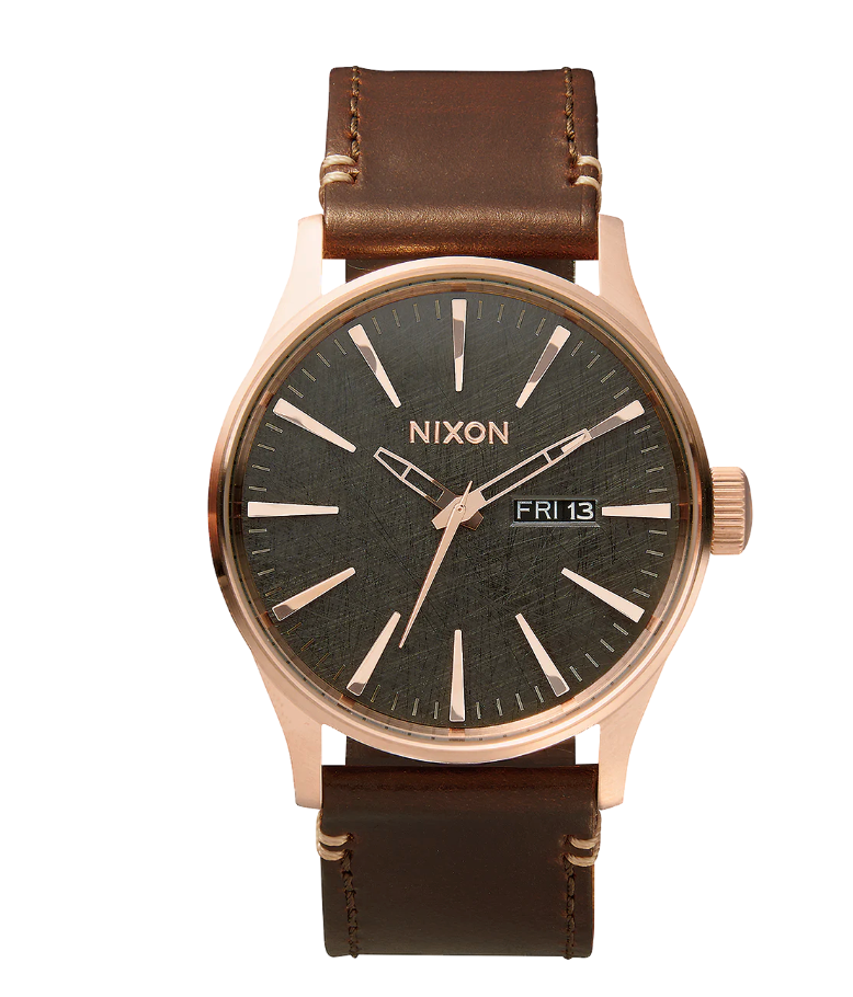 Sentry Leather Rose Gold / Gunmetal / Brown