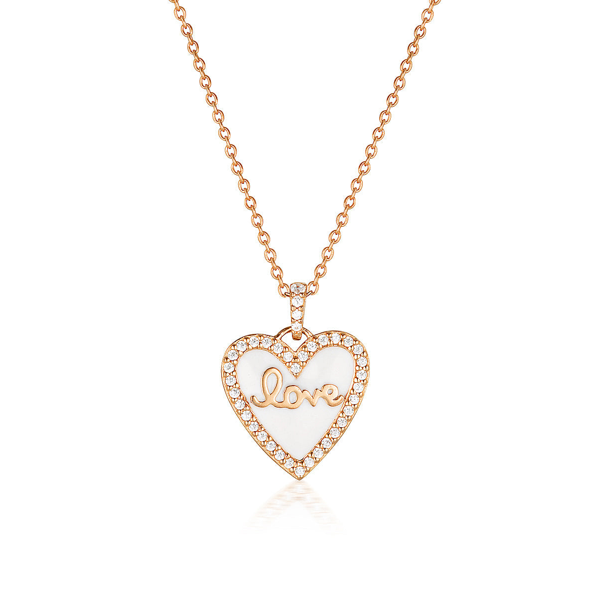 GEORGINI REFLECTION ENAMEL LOVE HEART PENDANT ROSE GOLD