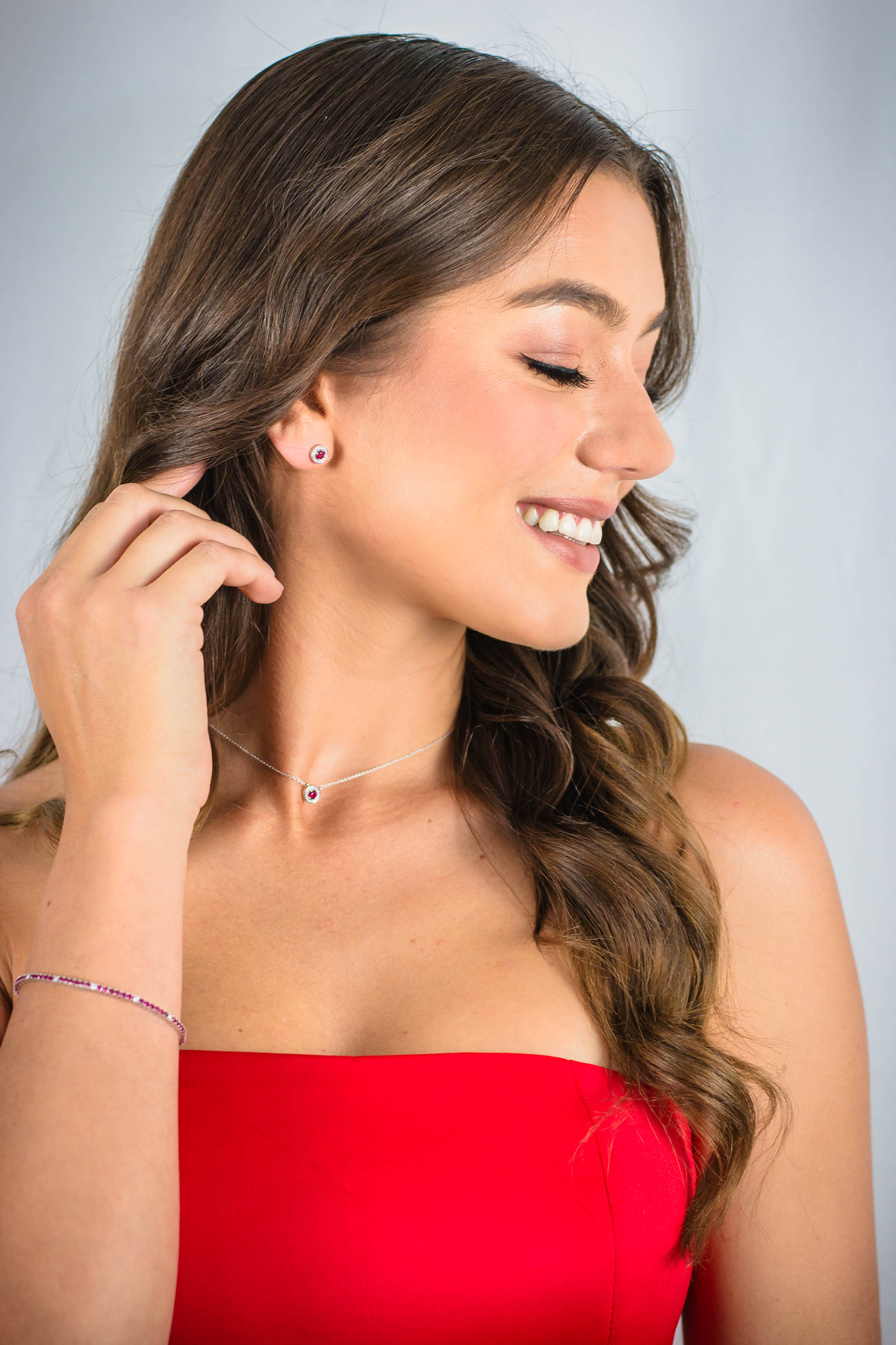 GEORGINI MILESTONE RUBY HALO EARRINGS IN SILVER