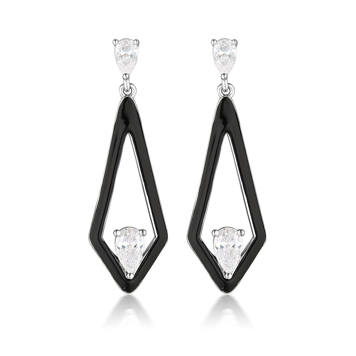 GEORGINI REFLECTION EVOKE EARRINGS SILVER & BLACK ENAMEL