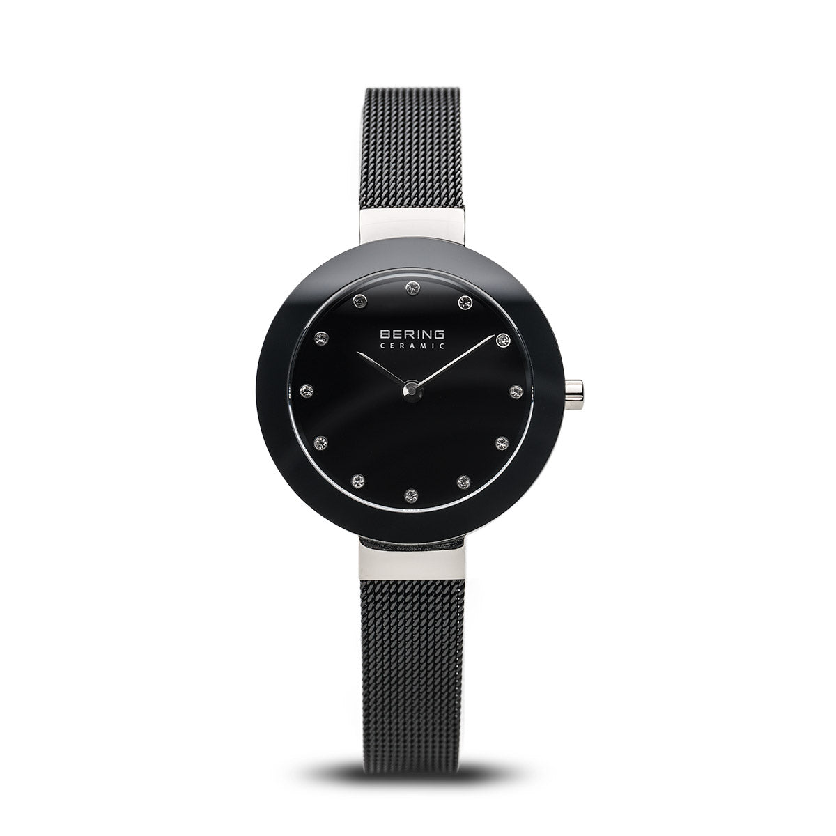 Bering Ceramic Polished Silver Slim Black Watch