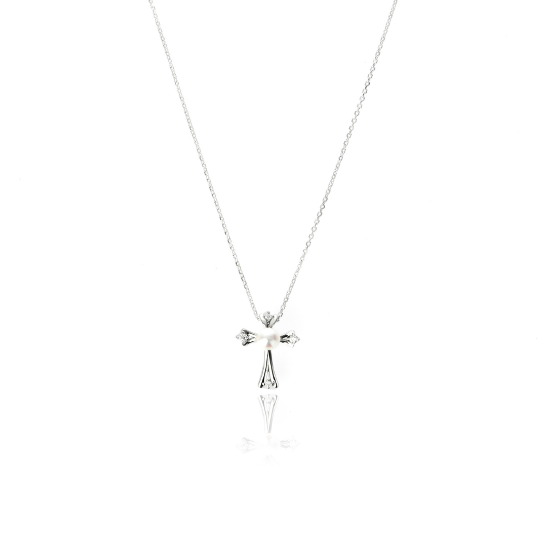 GEORGINI OCEANS FRESHWATER PEARL CROSS SILVER