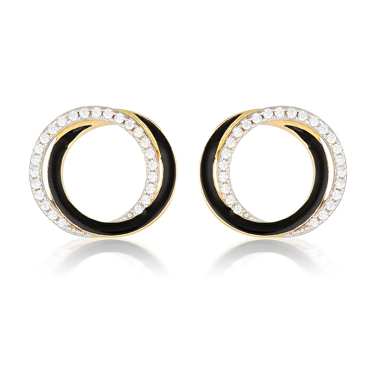 GEORGINI REFLECTION CIRCLES EARRING GOLD, SILVER & BLACK ENAMEL