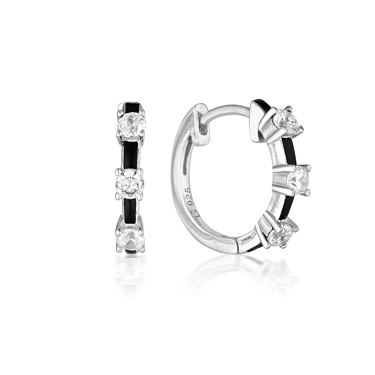 GEORGINI REFLECTION ENAMEL HOOP EARRINGS SILVER