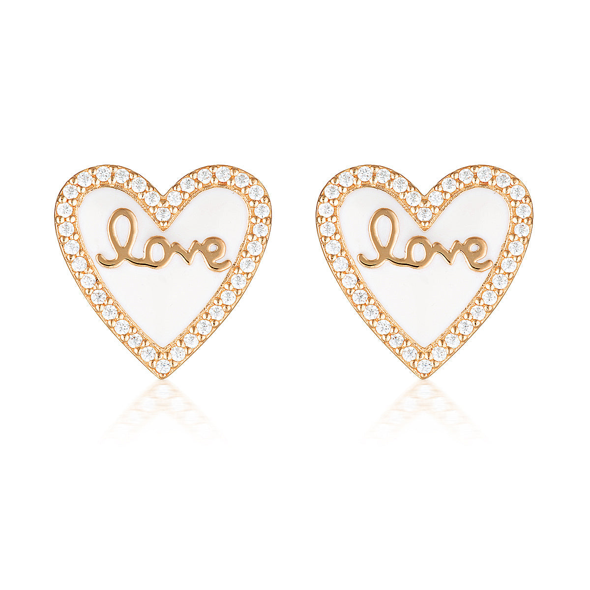 GEORGINI REFLECTION ENAMEL LOVE HEART STUD EARRINGS ROSE GOLD