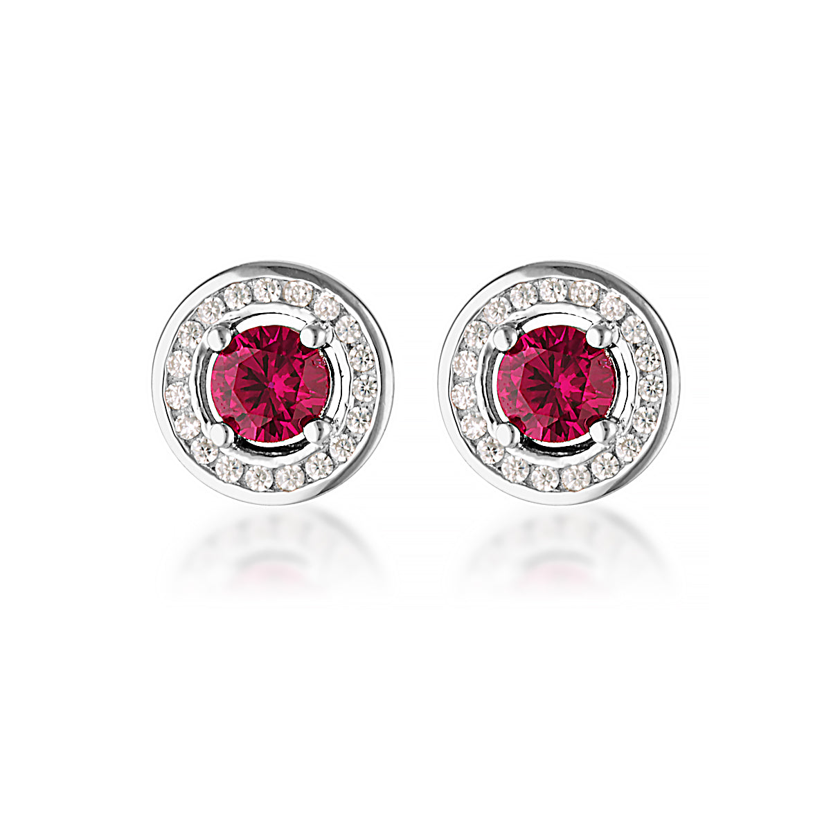 GEORGINI MILESTONE RUBY HALO EARRINGS IN SILVER