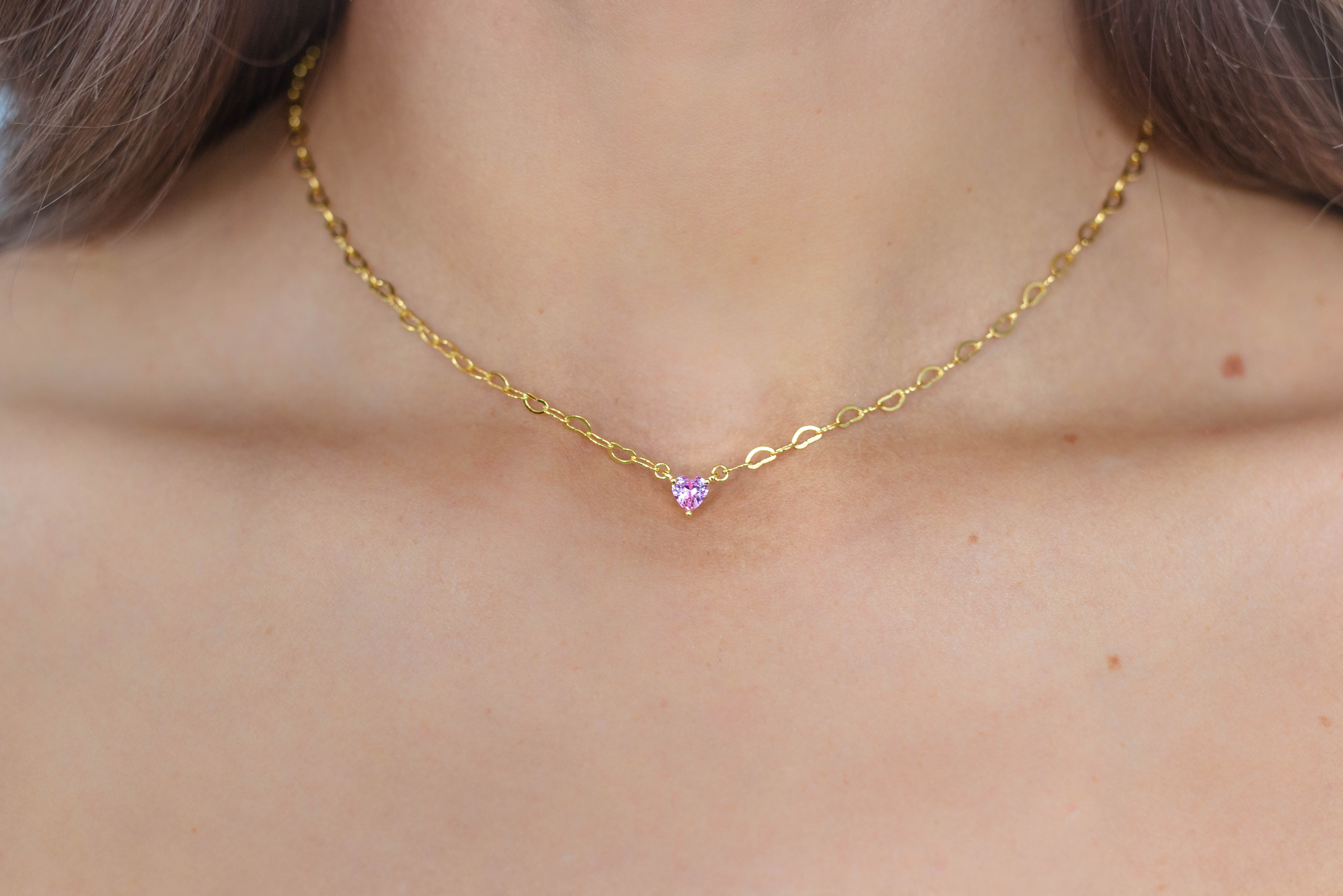 GEORGINI SWEETHEART HEART CHAIN NECKLACE PINK GOLD