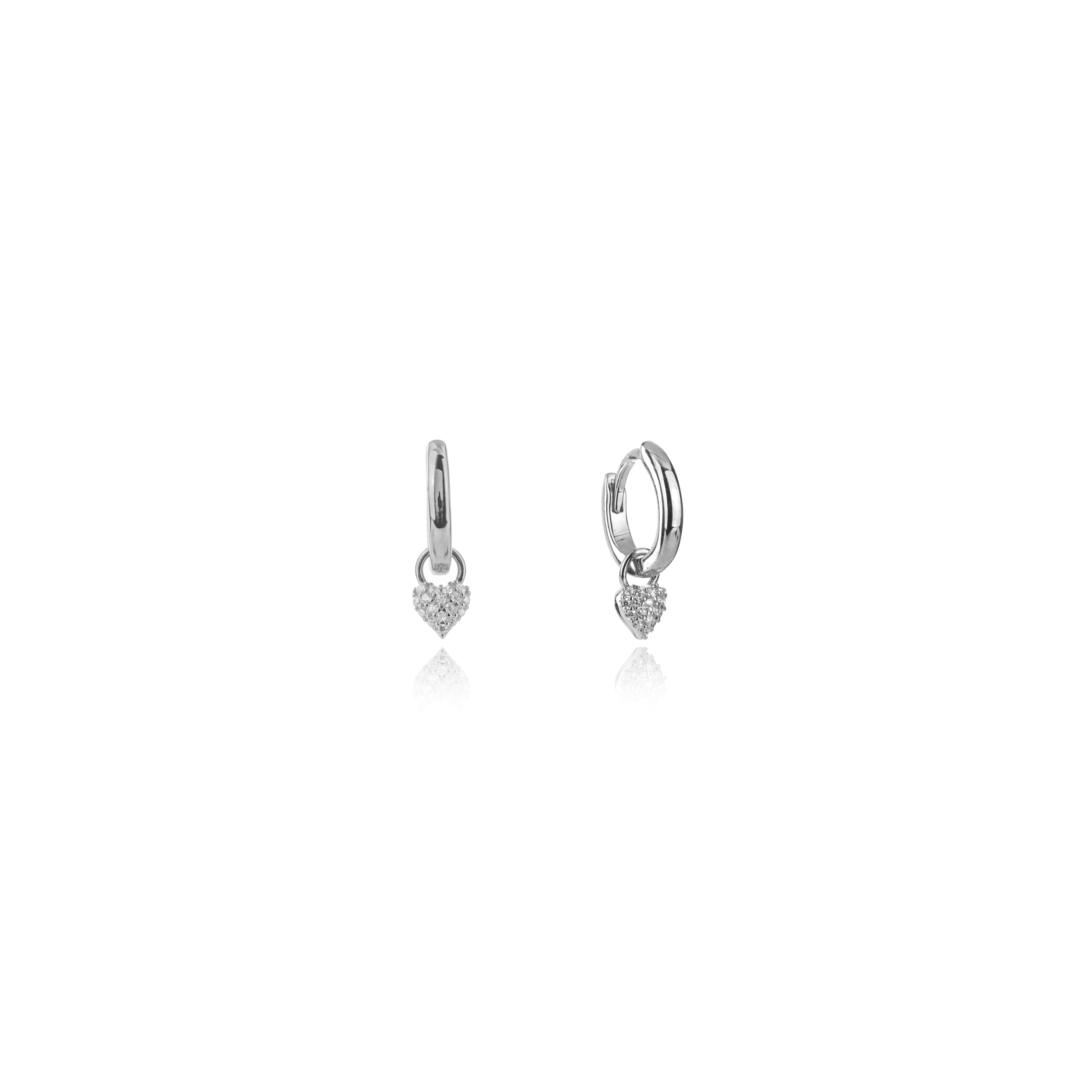 GEORGINI SWEETHEART SPARKLY HEART MINI DROP HOOPS SILVER