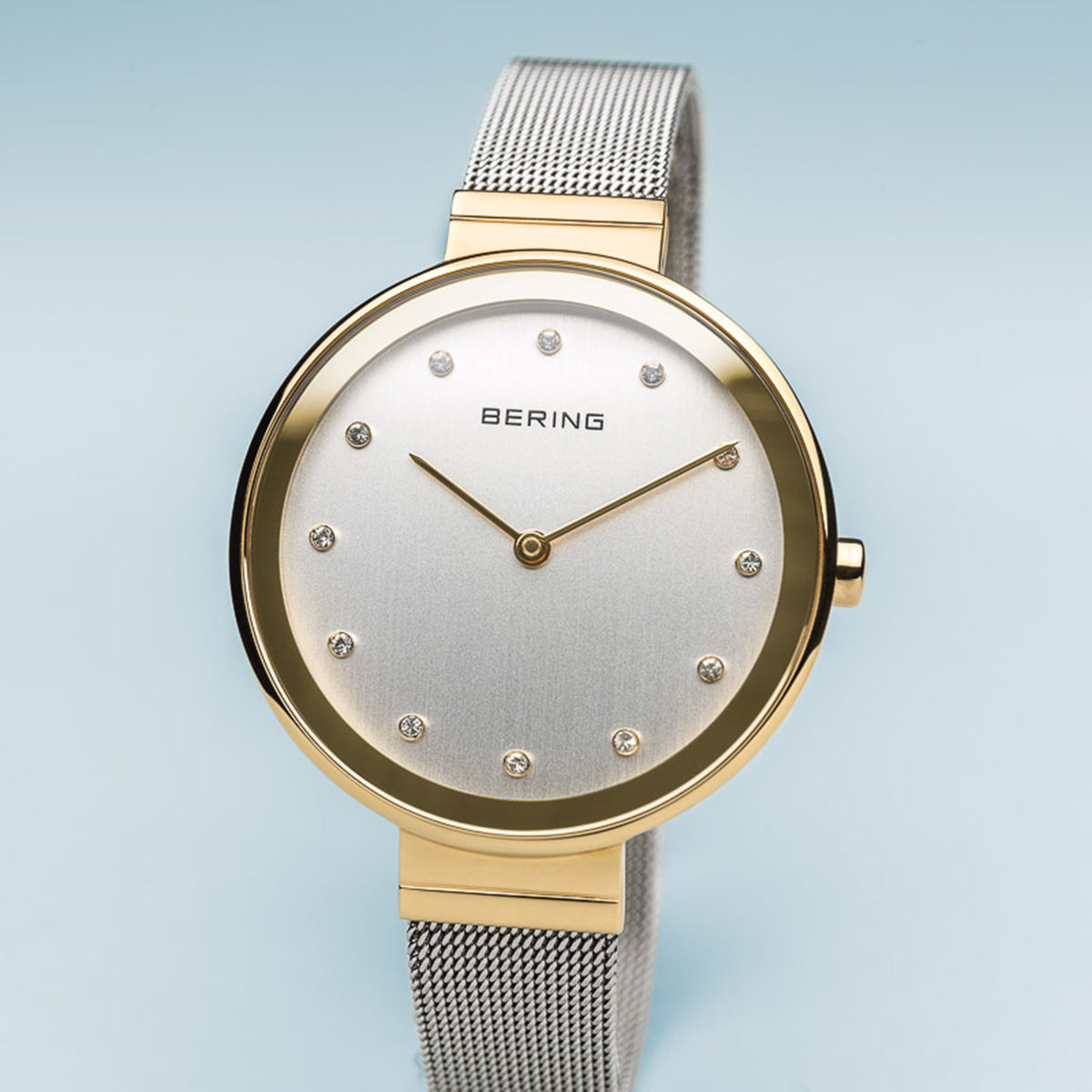 Bering Classic Polished Gold Silver Mesh Watch