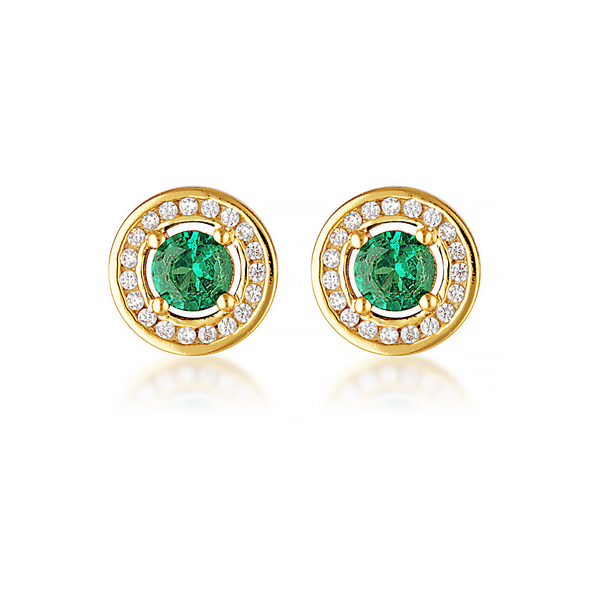 GEORGINI MILESTONE EMERALD HALO EARRINGS IN GOLD