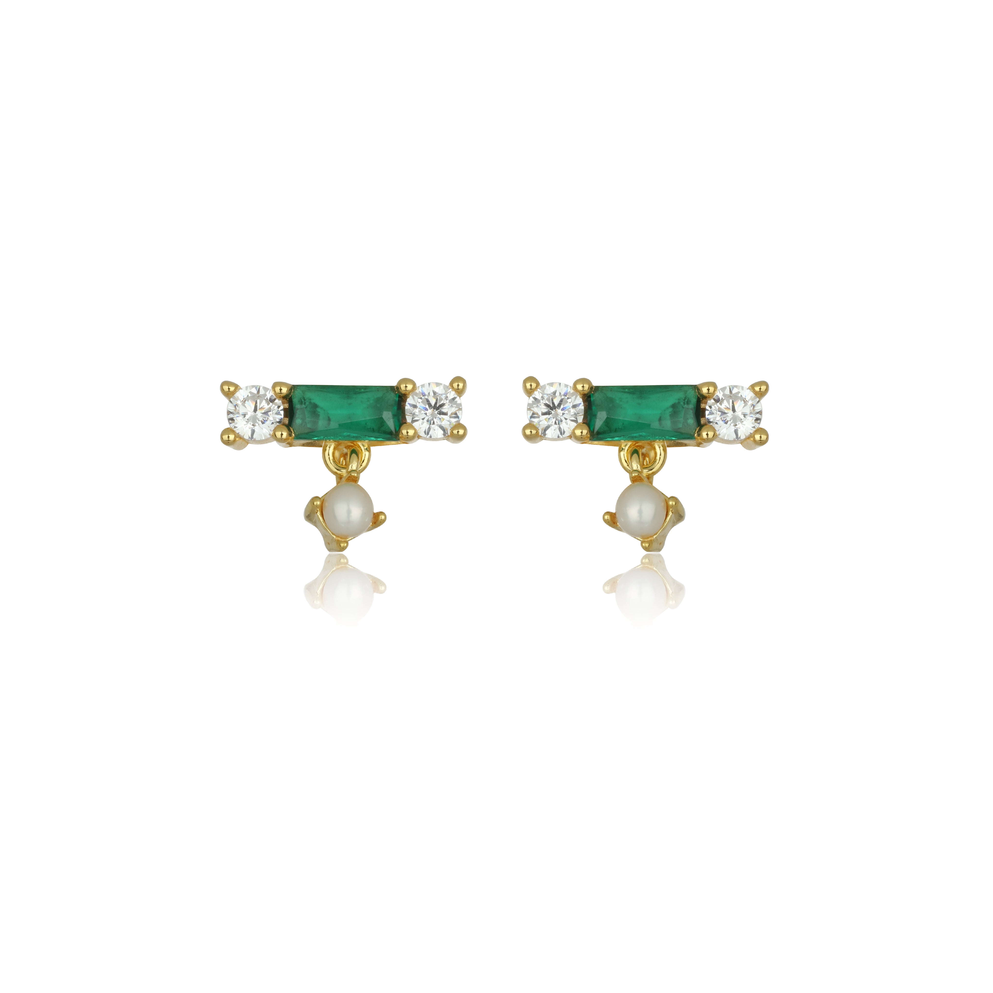 GEORGINI GIFTS EMERALD ISLE FRESHWATER PEARL EARRINGS IN EMERALD AND GOLD