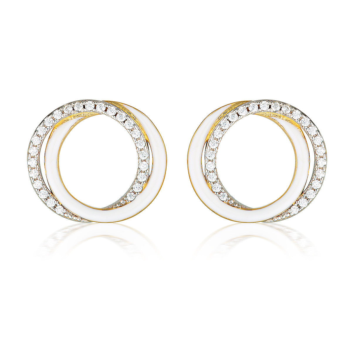 GEORGINI REFLECTION CIRCLES EARRING GOLD, SILVER & WHITE ENAMEL