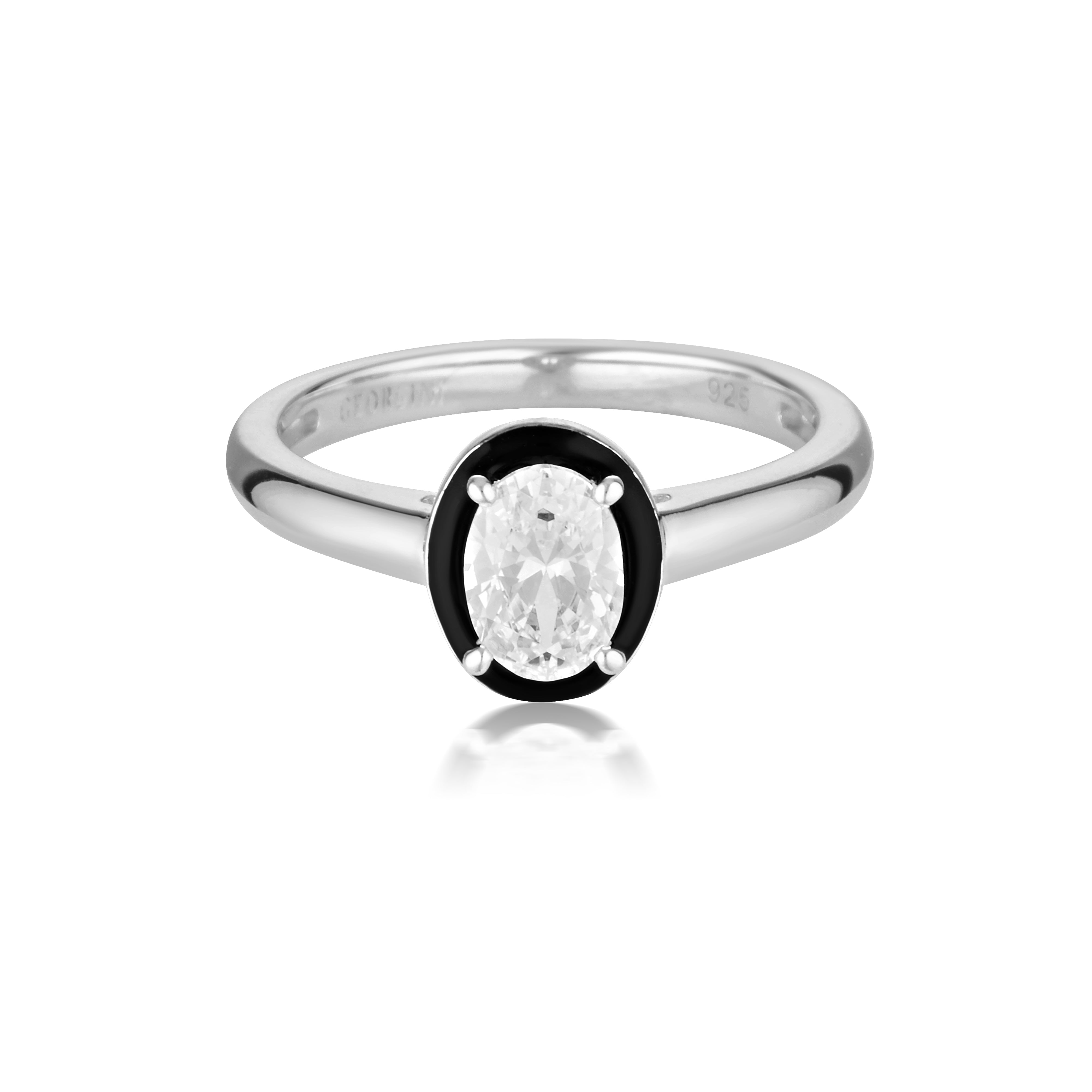 GEORGINI REFLECTION OVAL RING SILVER & BLACK ENAMEL