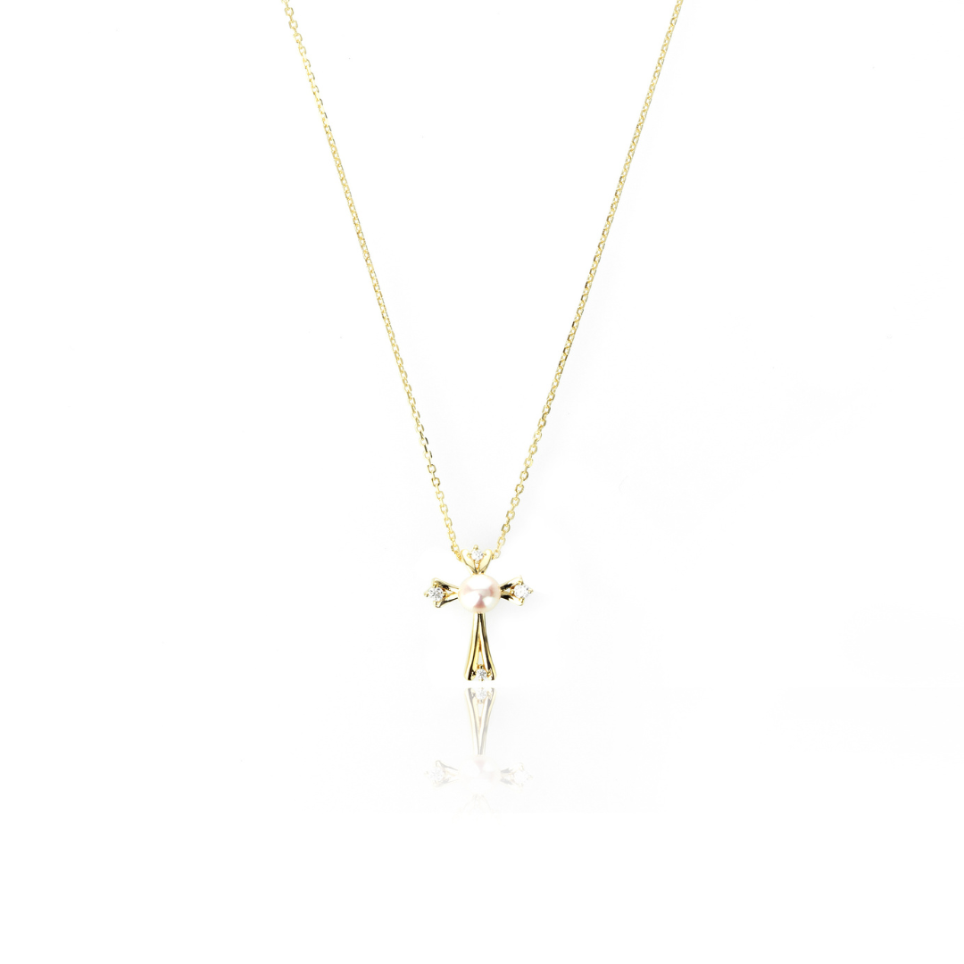 GEORGINI OCEANS FRESWATER PEARL CROSS GOLD