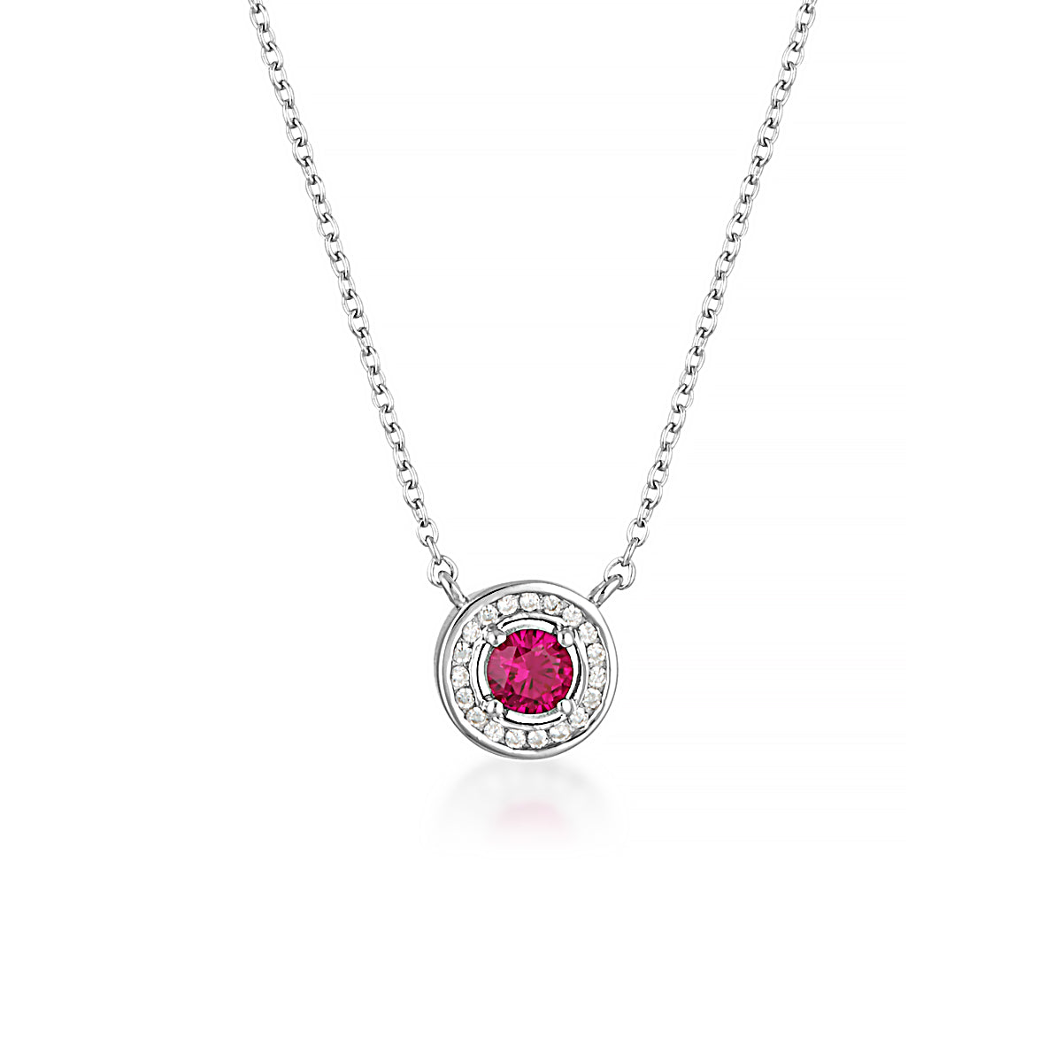 GEORGINI MILESTONE RUBY HALO PENDANT IN SILVER