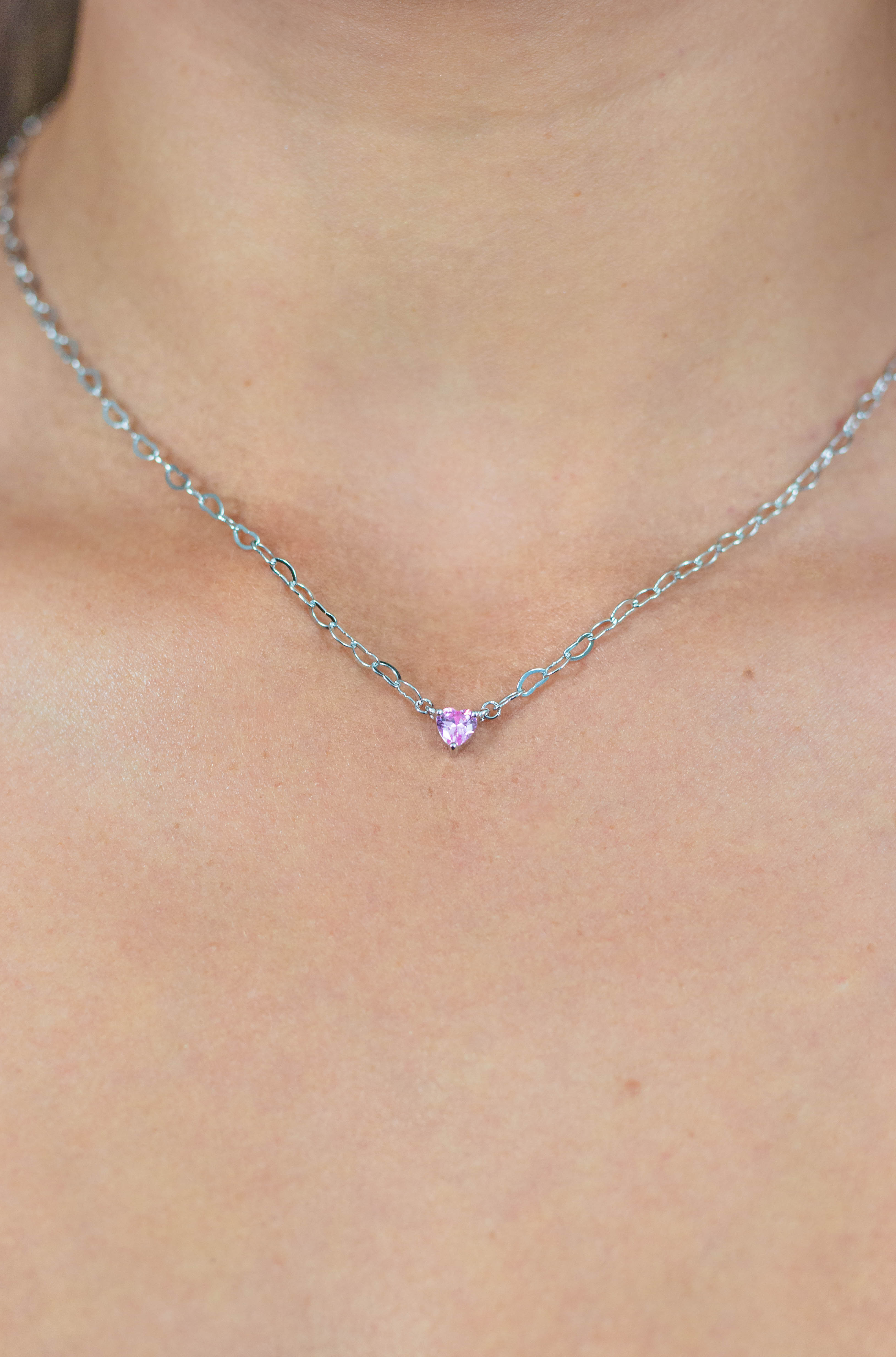 GEORGINI SWEETHEART HEART CHAIN NECKLACE PINK SILVER