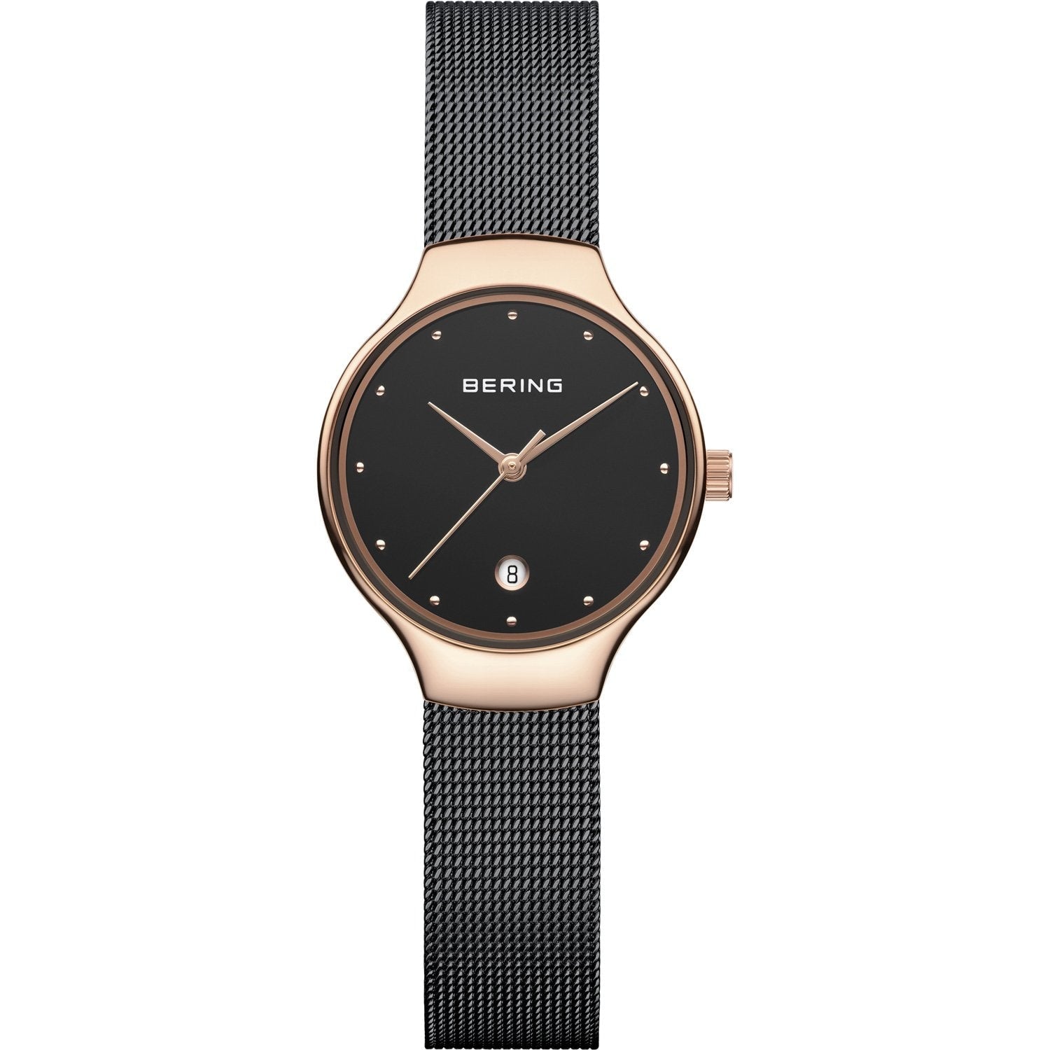 Bering Classic 26mm Rose Gold Black Milanese Strap Watch