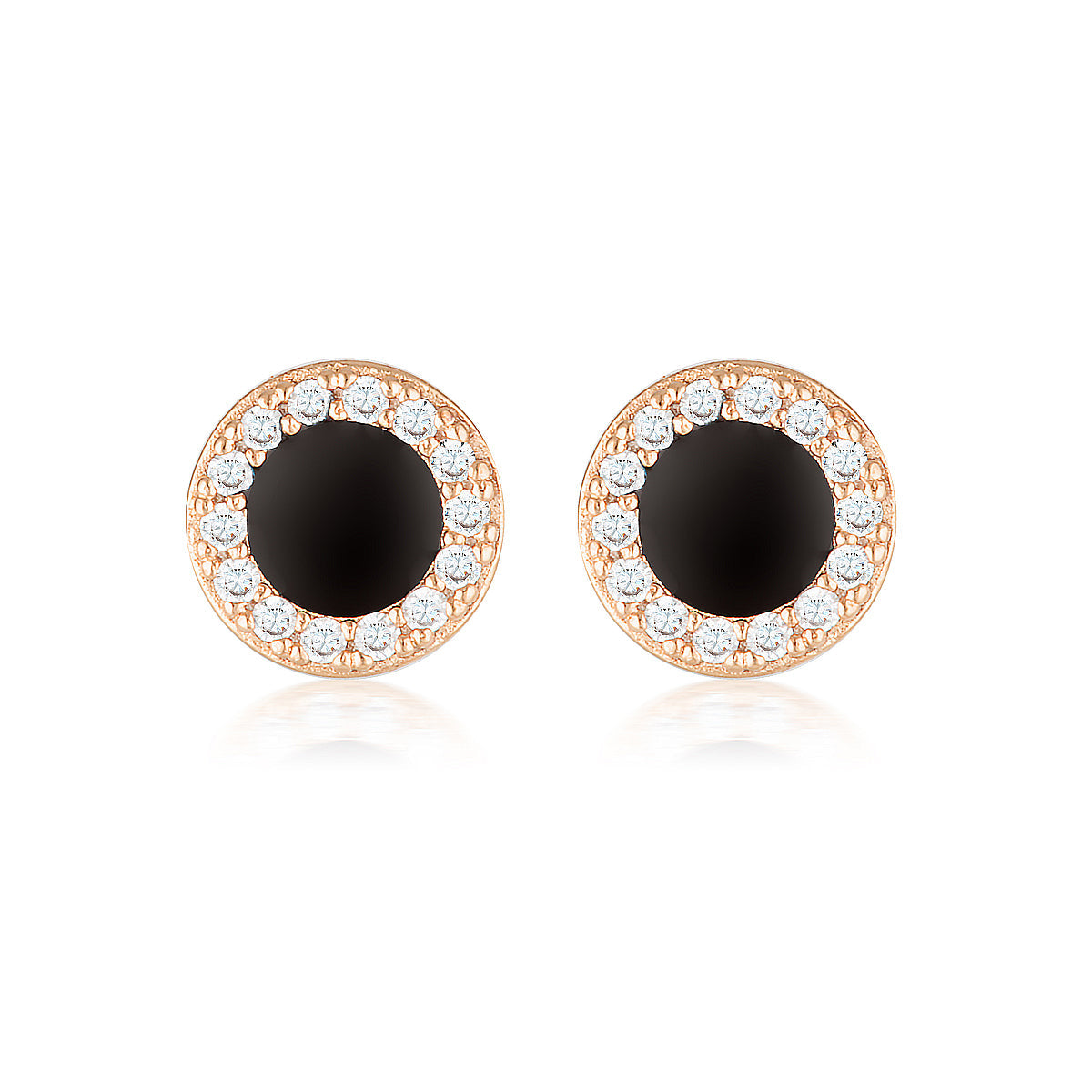 GEORGINI REFLECTION ENAMEL STUD EARRINGS ROSE GOLD & BLACK