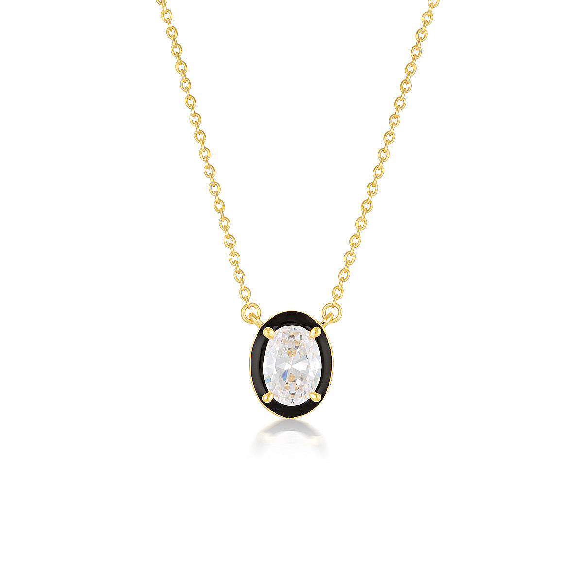 GEORGINI REFLECTION OVAL PENDANT GOLD & BLACK ENAMEL