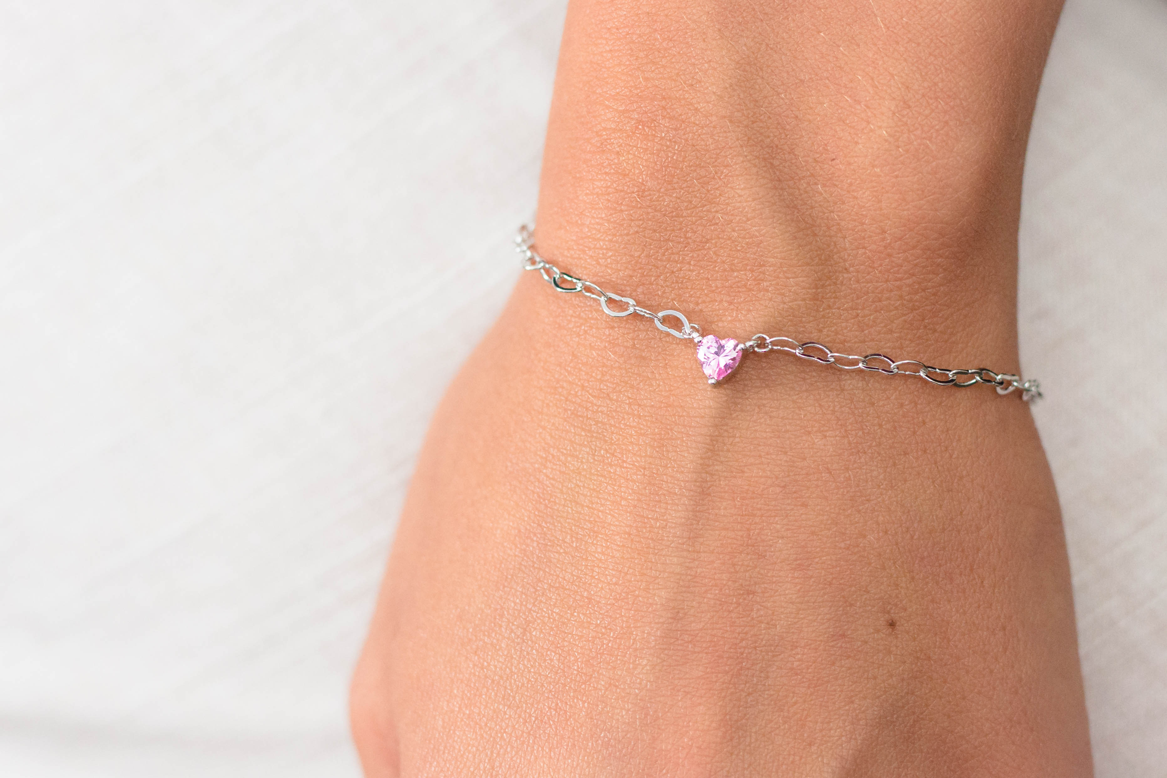 GEORGINI SWEETHEART HEART CHAIN BRACELET PINK SILVER