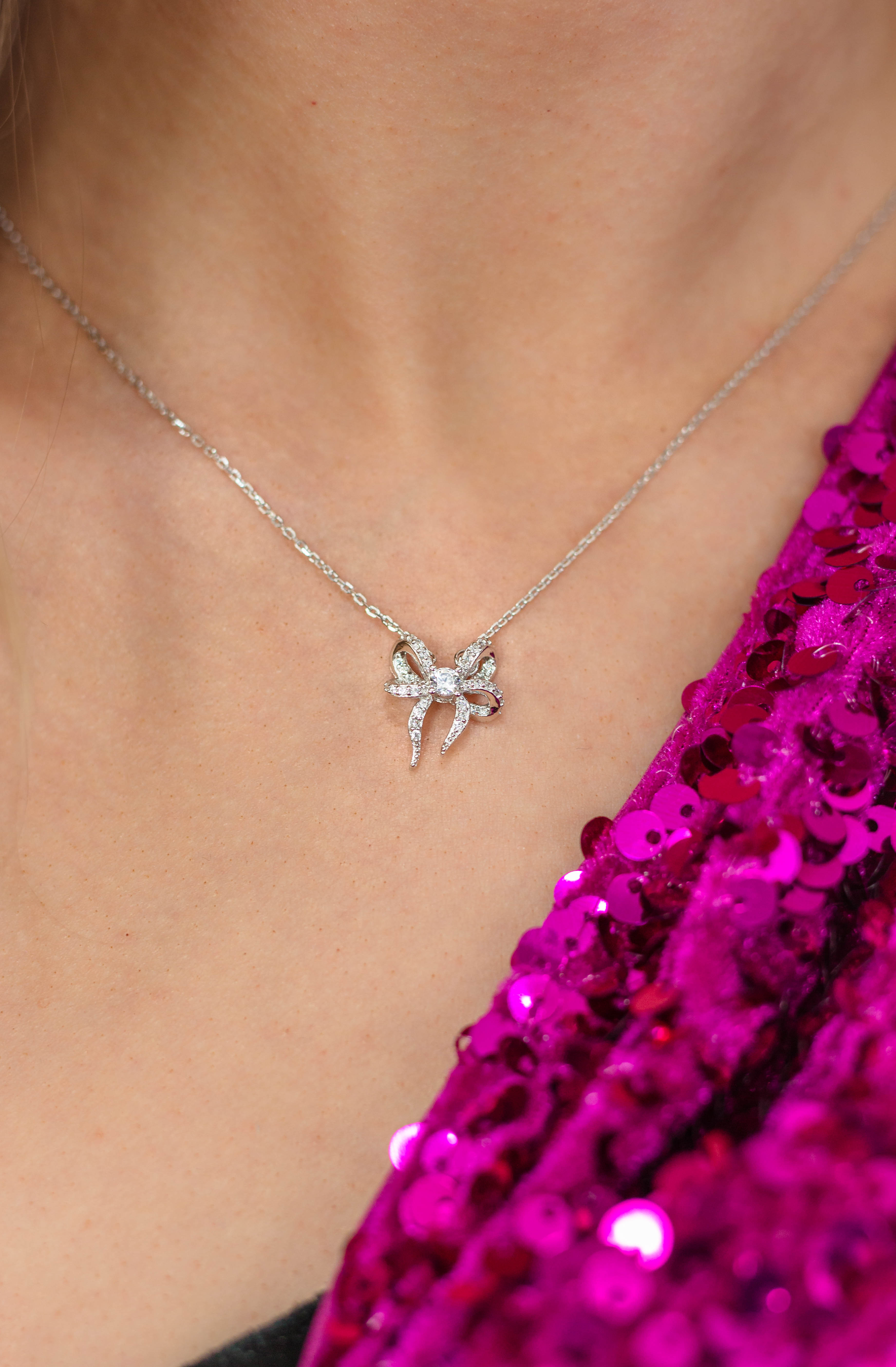 GEORGINI SWEETHEART BOW NECKLACE SILVER