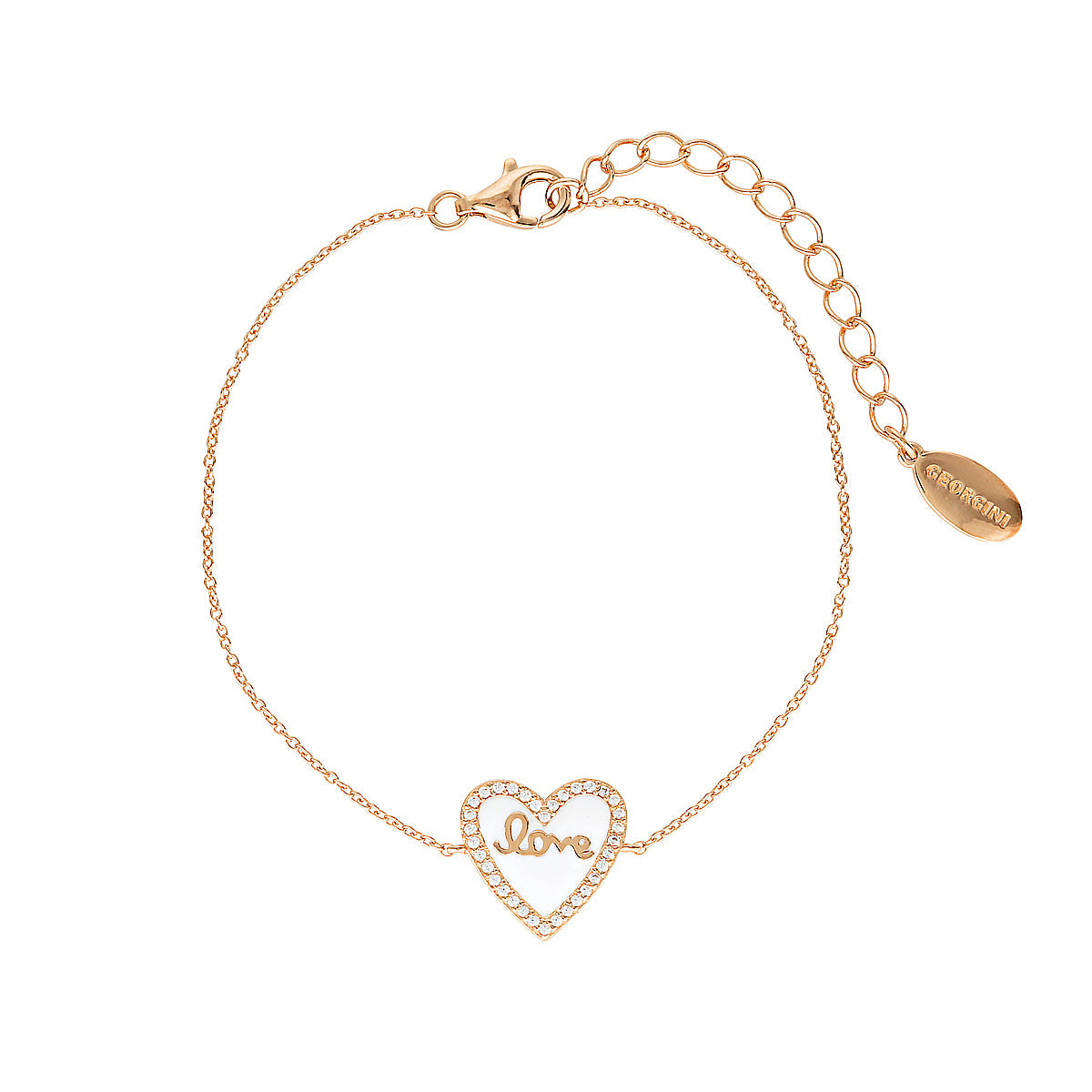 GEORGINI REFLECTION ENAMEL LOVE HEART BRACELET ROSE GOLD