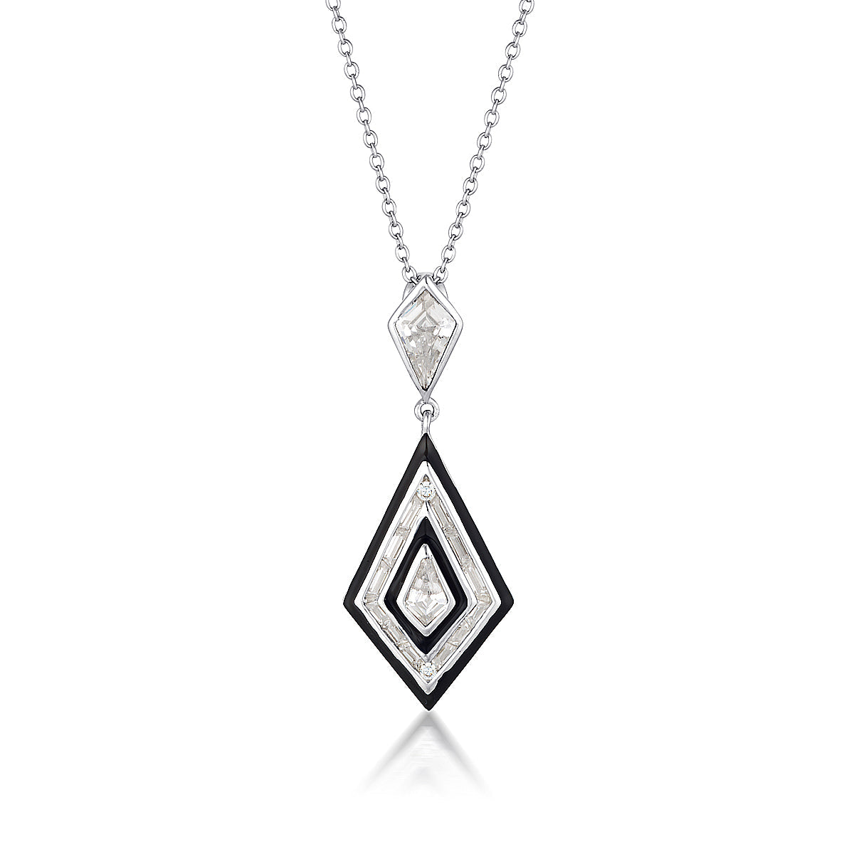 GEORGINI REFLECTION ART DECO PENDANT SILVER & BLACK ENAMEL