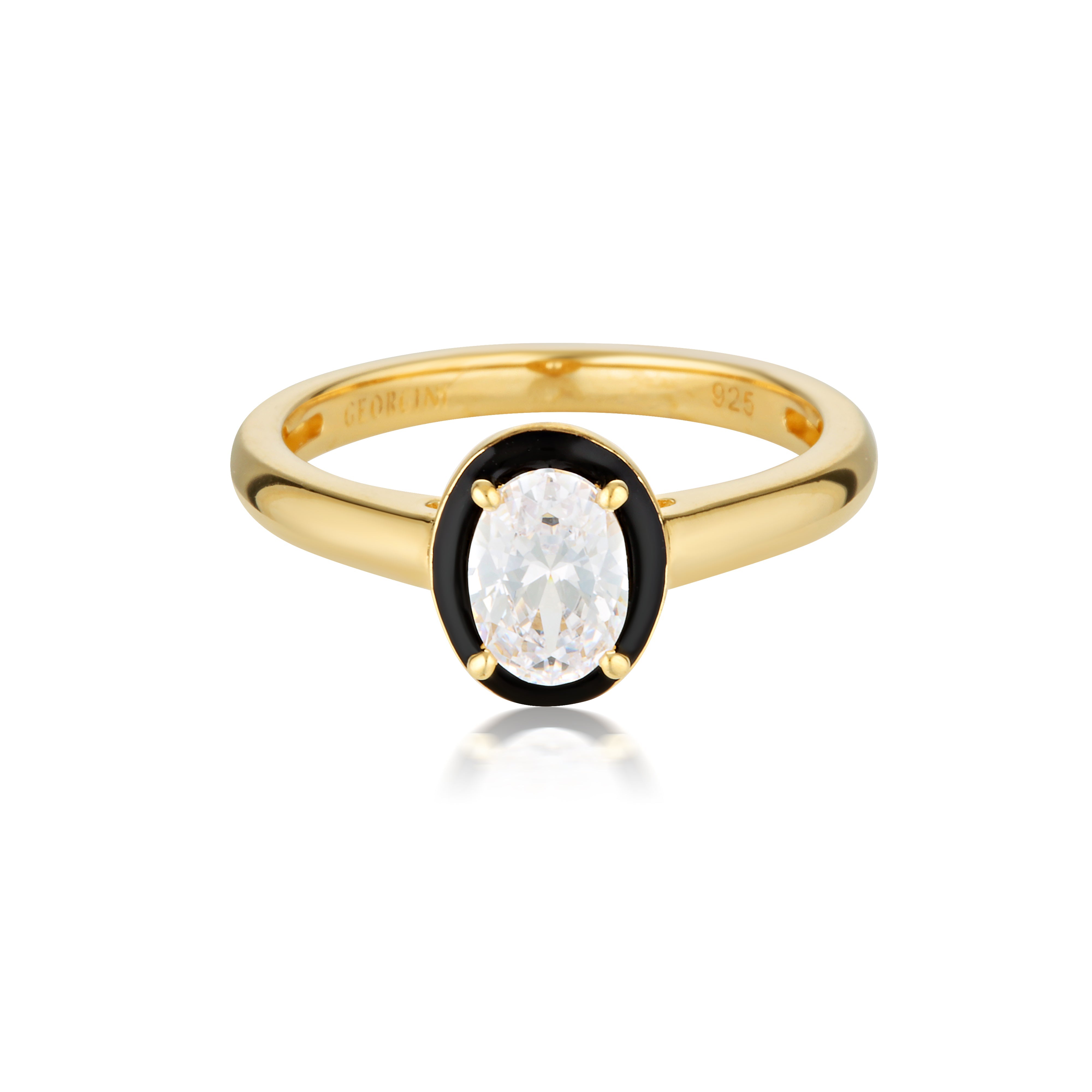 GEORGINI REFLECTION OVAL RING GOLD & BLACK ENAMEL