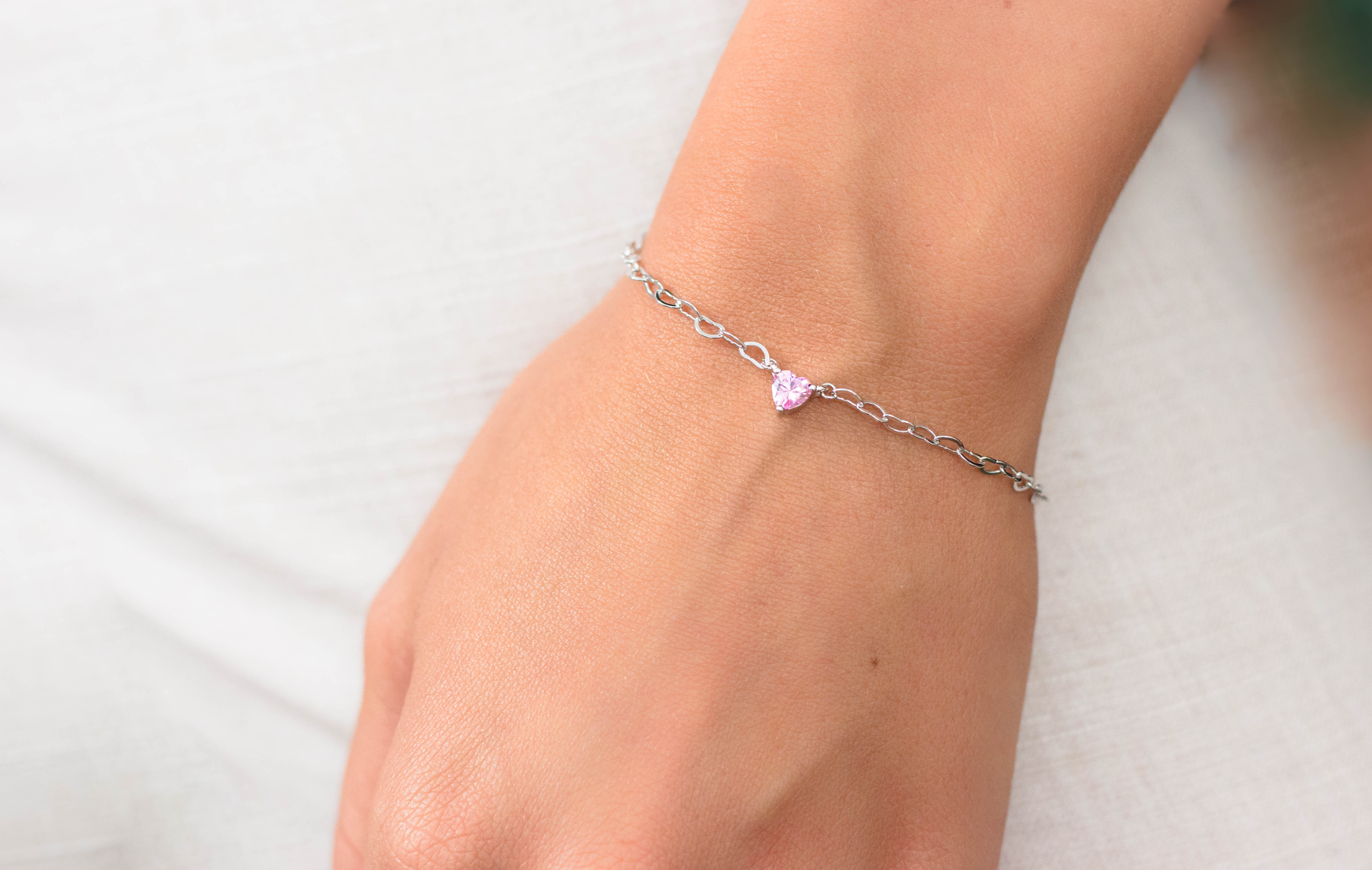 GEORGINI SWEETHEART HEART CHAIN BRACELET PINK SILVER