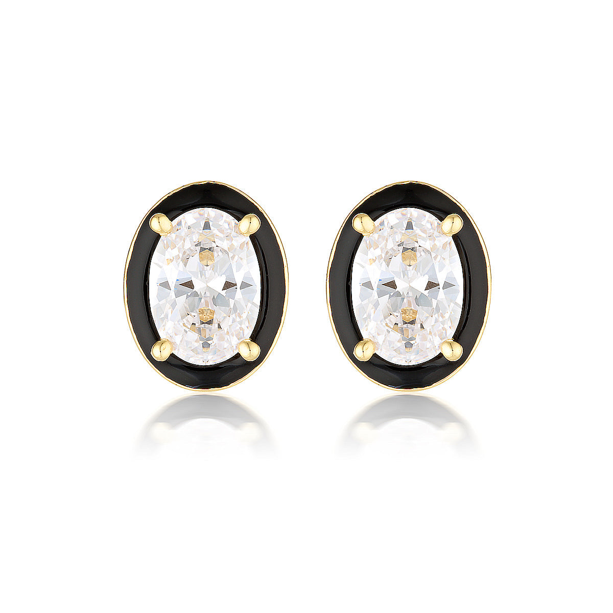 GEORGINI REFLECTION OVAL STUD EARRINGS GOLD & BLACK ENAMEL