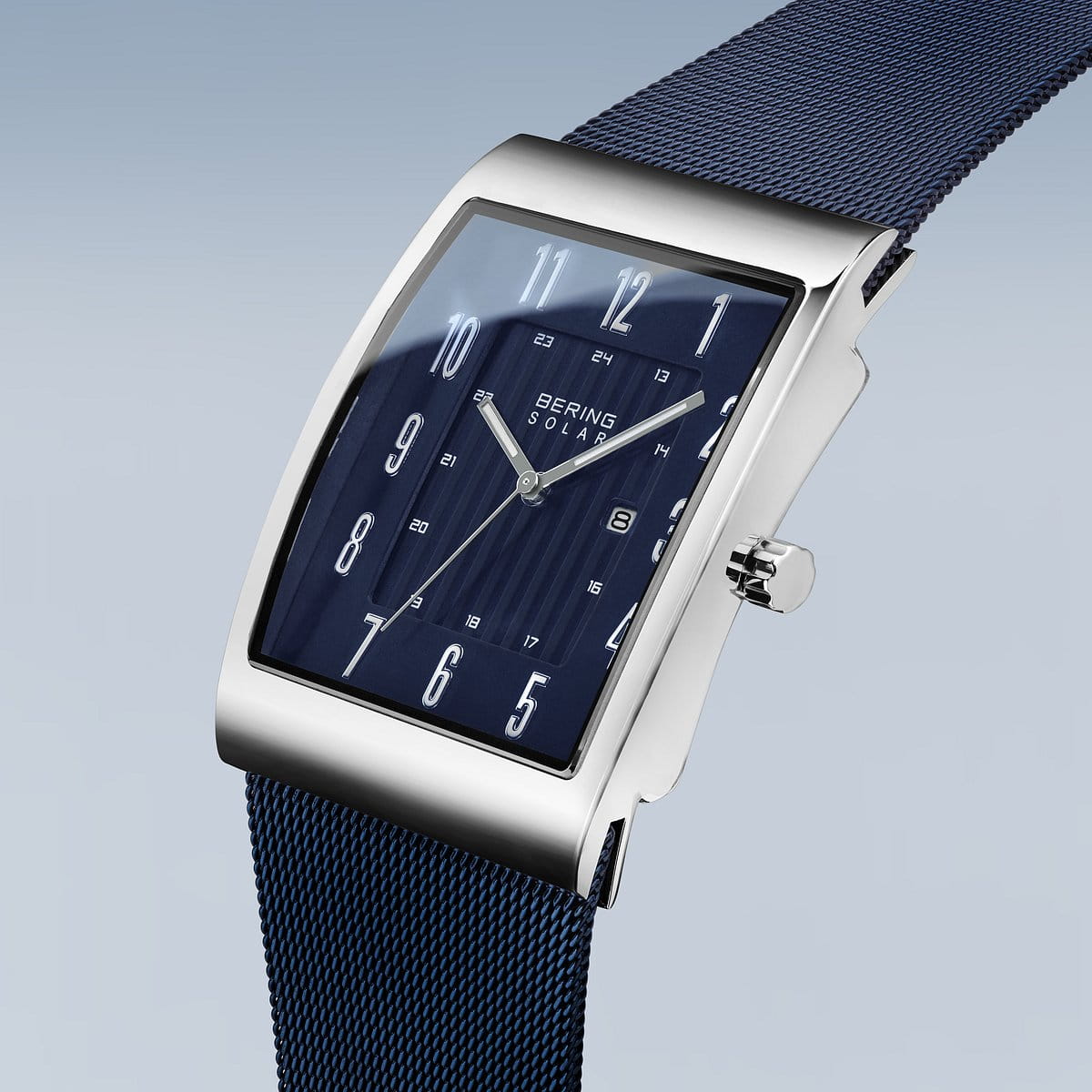 Bering Men's Slim Solar Rectangular Blue Watch