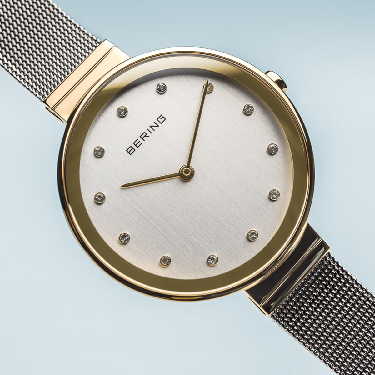 Bering Classic Polished Gold Silver Mesh Watch