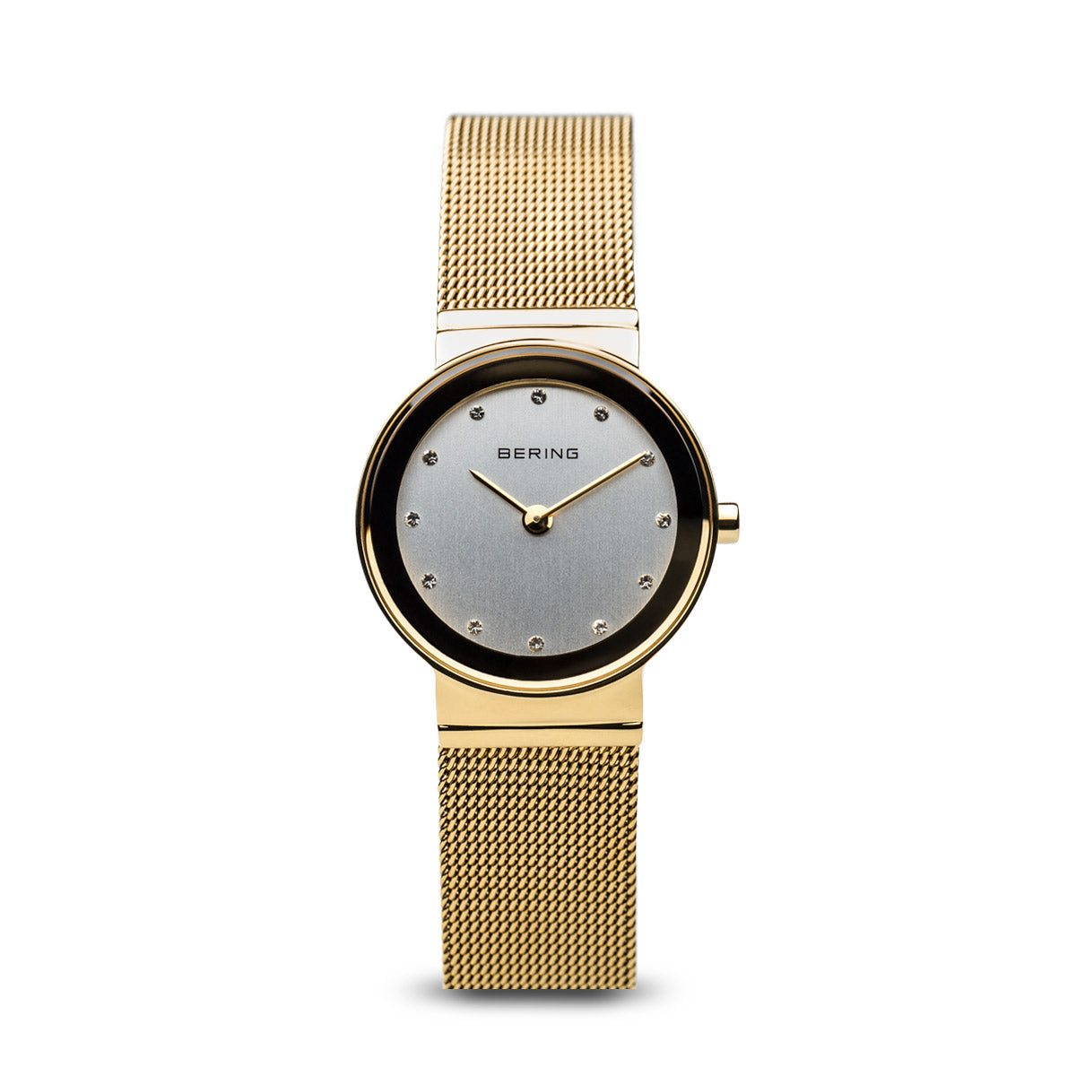 Bering Classic Polished Gold Mesh Swarovski Watch