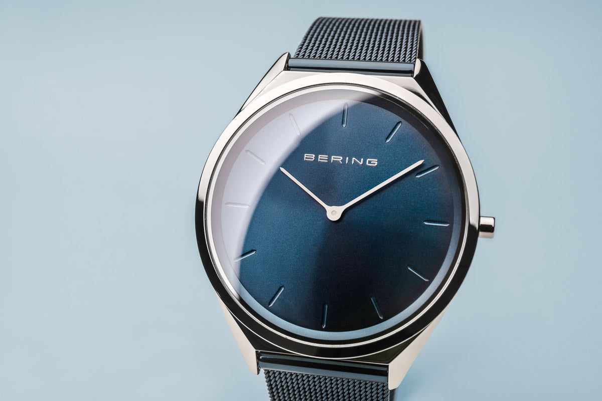 Bering Ultra Slim 39mm Blue Mesh Watch