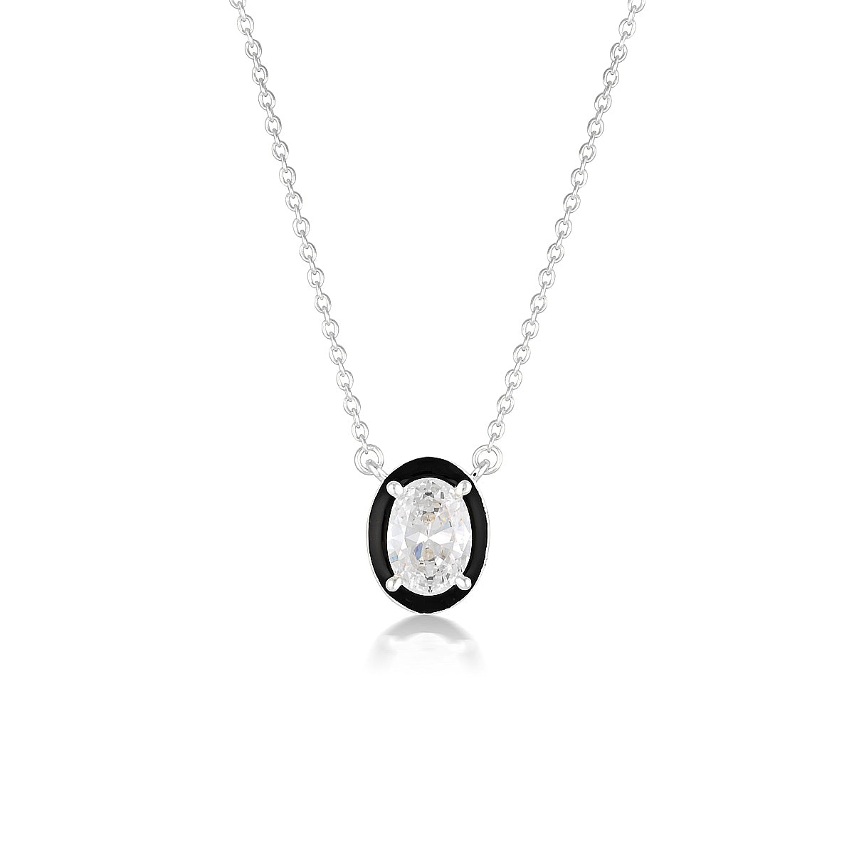 GEORGINI REFLECTION OVAL PENDANT SILVER & BLACK ENAMEL