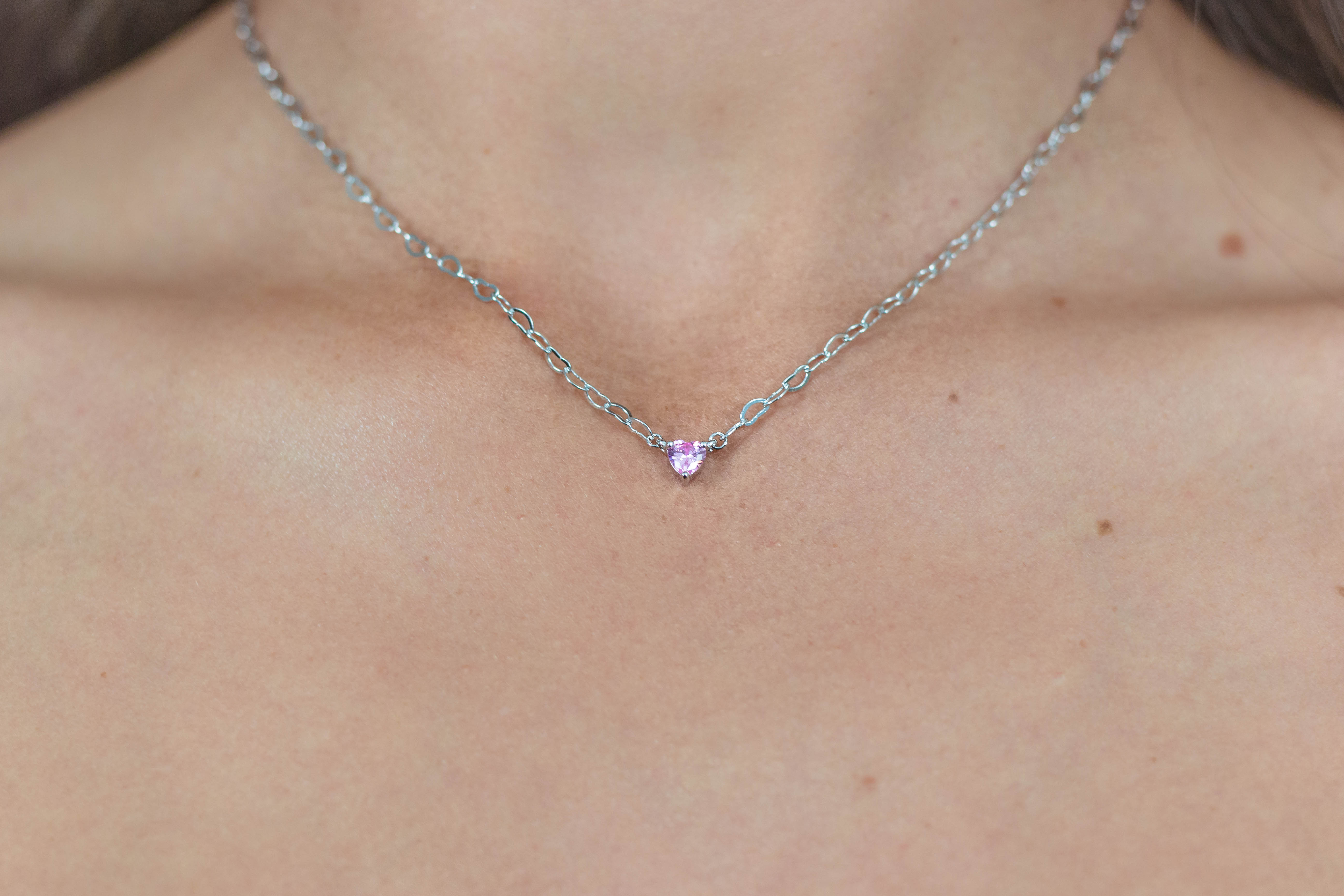 GEORGINI SWEETHEART HEART CHAIN NECKLACE PINK SILVER