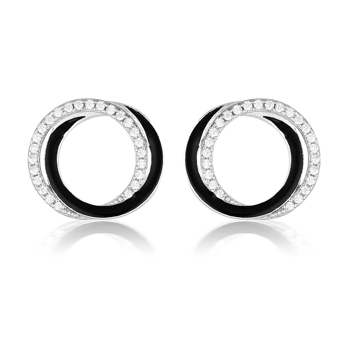 GEORGINI REFLECTION CIRCLES EARRING SILVER & BLACK ENAMEL